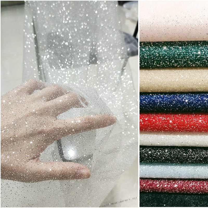 Champagne Red Blue Sequin Yarn Silver Mesh Wedding Dress Head Yarn Tutu Skirt Fabric Wedding Background Bright Yarn