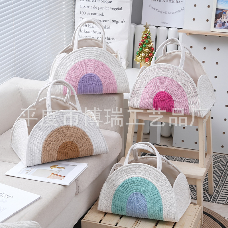 Simple Diaper Basket Canned Hand Bag Women's Cotton Rope Woven Maternal and Infant Storage Basket Canned Handbag Maternal and Infant Basket