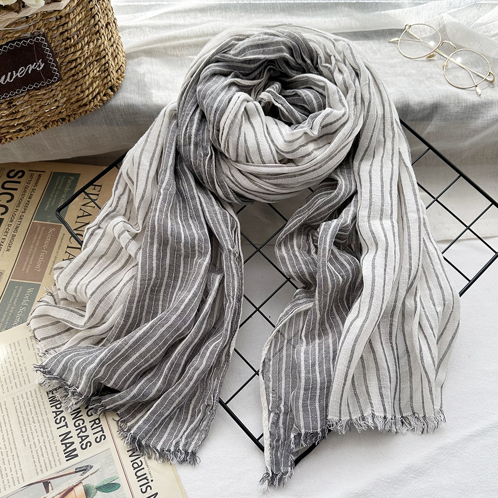 Picture of Amazon Hot Autumn New European and American Striped All-match Silk Scarf Women's Artistic Foreign Style Shawl Men's Cotton Scarf