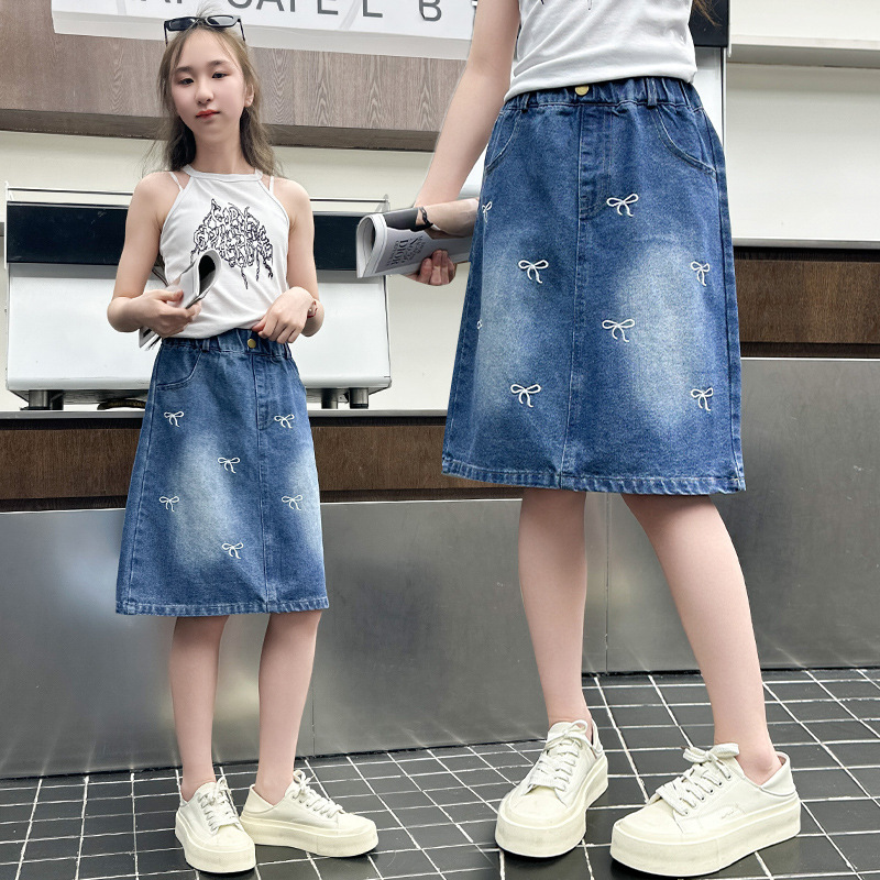 Girls' Denim Skirt 2025 Summer New Western Style Korean Style Middle and Big Children's Internet Popular Denim Skirt Children's Trendy Skirt