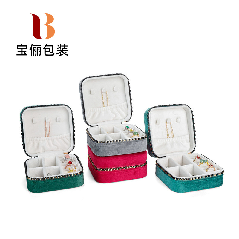 Mini Portable Flannel Jewelry Storage Bag Macaron Color Multi-compartment Necklace Ring Small Jewelry Packaging Box Wholesale