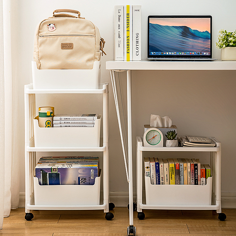 Movable Bookshelf with Wheels Under-Table Schoolbag Storage Rack Children's Table Side Floor-Standing Book Multi-Layer Storage Artifact