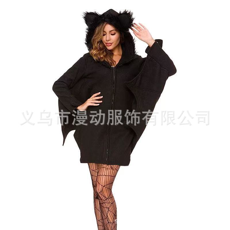Women's vampire role-playing hooded costume Halloween black bat with shawl festival dance performance clothing