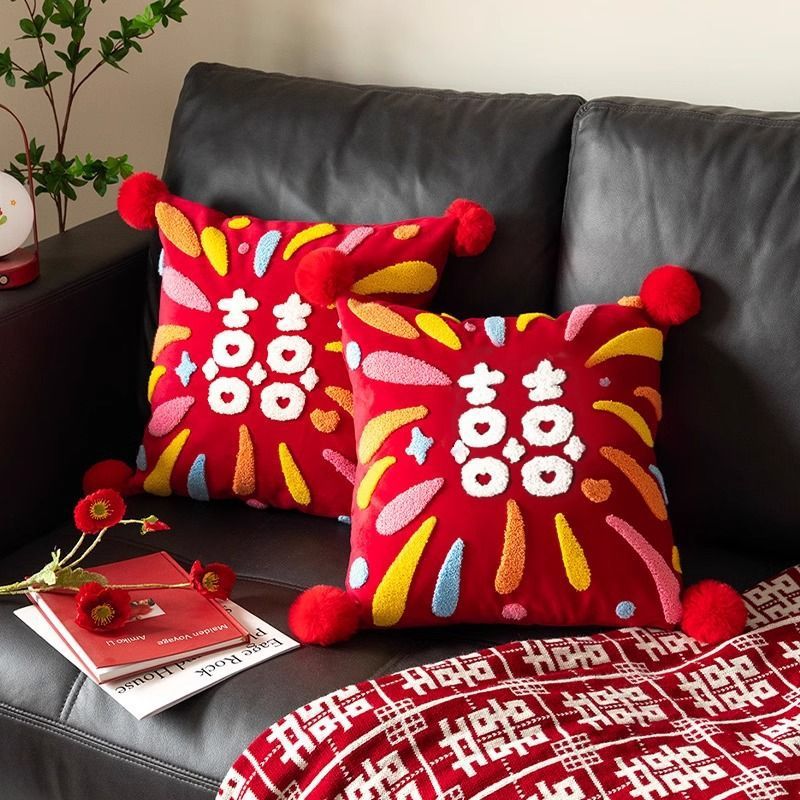 Picture of Wedding pillow a pair of festive red bed pillow living room sofa wedding letter pillow wedding wedding room decoration