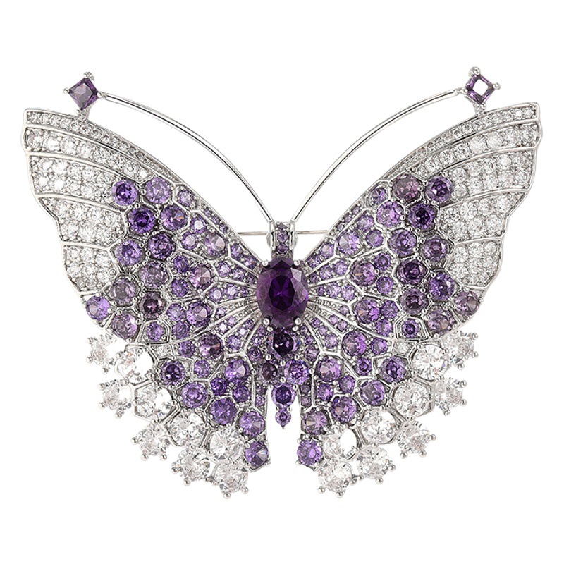 European-style Heavy Craft Butterfly Zircon Brooch Women's High-end Light Luxury Full of Zirconium Insect Pins Personalized Elegant Jewelry