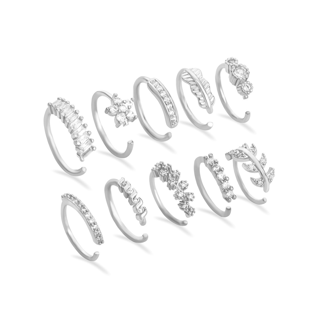Cross-border Europe and the United States creative personality leaves flowers studded nose nails advanced sense simple cold wind puncture-free nose ring