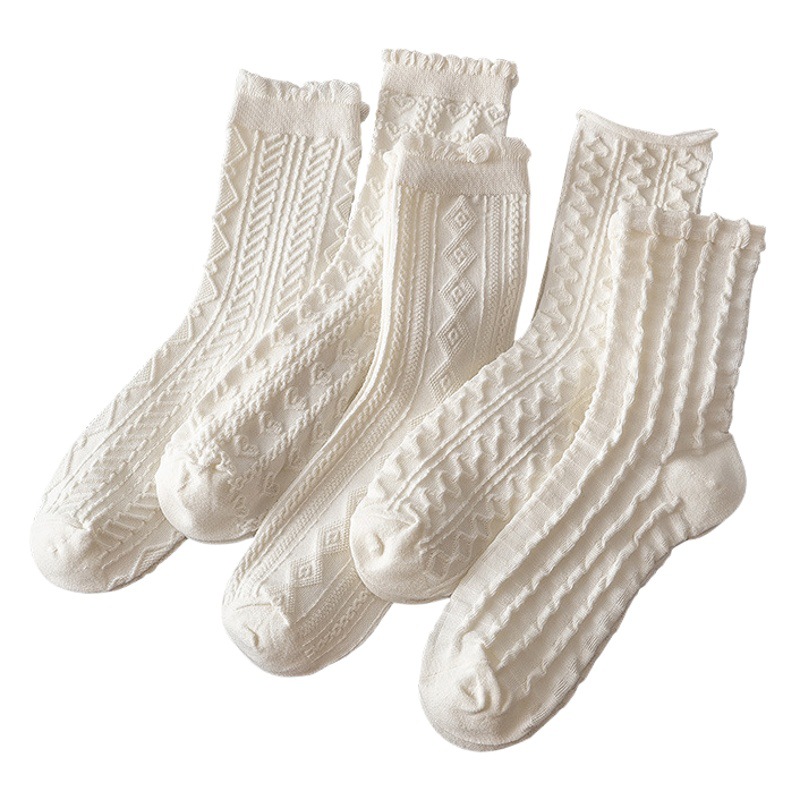 Ruffled socks women's socks spring and autumn thin outer wear white pile jk lace Mary Jane shoes Lolita
