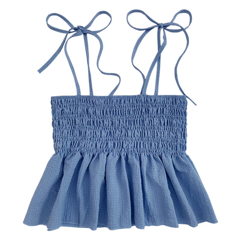French Sweet Seaside Camisole Women's Inner Wear Summer Outer Wear Slimming Look Short Blue Tube Top Summer