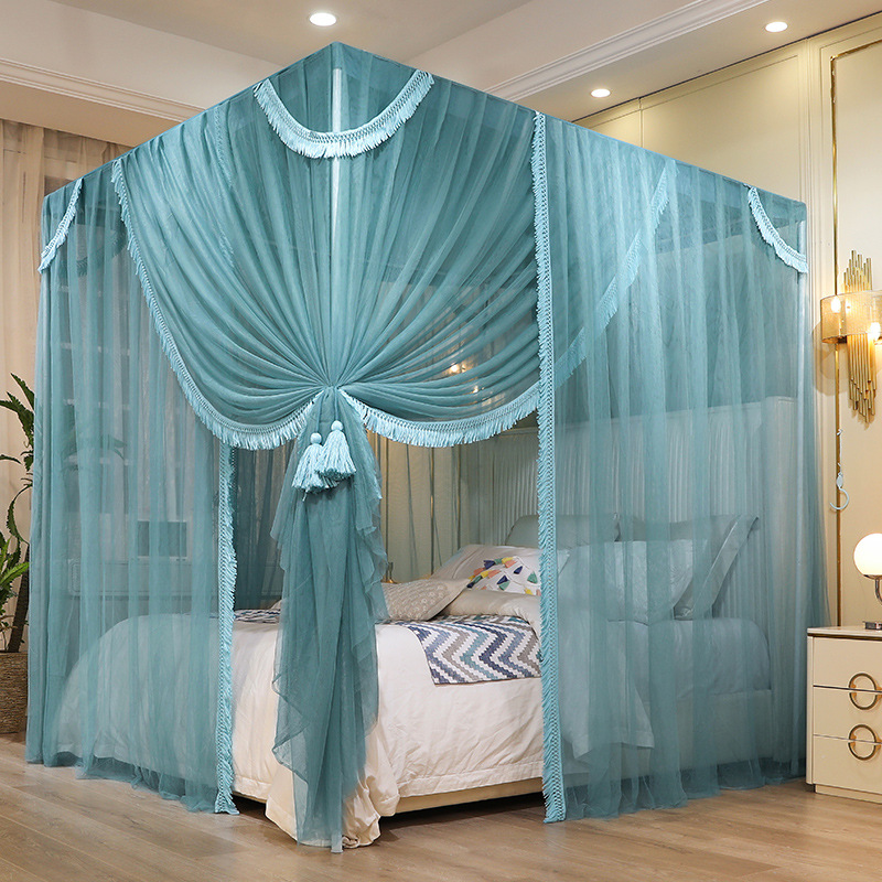 Picture of Princess Wind Shading Tassel Bed Mantle Floor-Standing Mosquito Net Thickened Cloth Curtain Court Wind Bedroom Dust-proof Net Paint Bracket