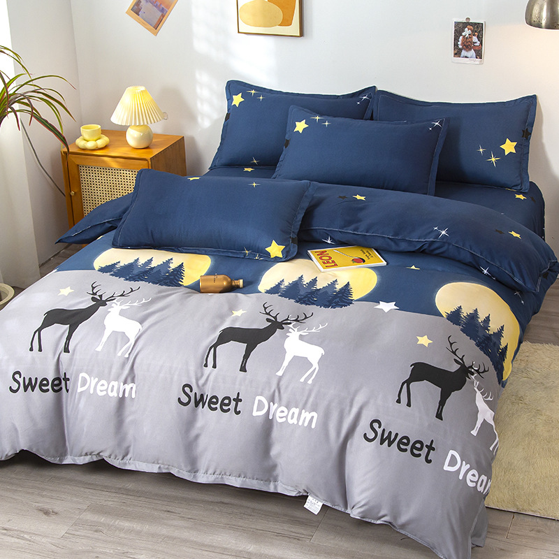 Picture of Small fresh sanding quilt cover four-piece water-washed cotton bed sheet quilt cover simple student dormitory single three-piece wholesale