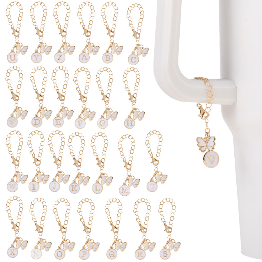 Cross-border European and American Fashion Letter Alloy Water Cup Chain Butterfly Accessories with Lobster Buckle Hanging English Letter Jewelry Pendant