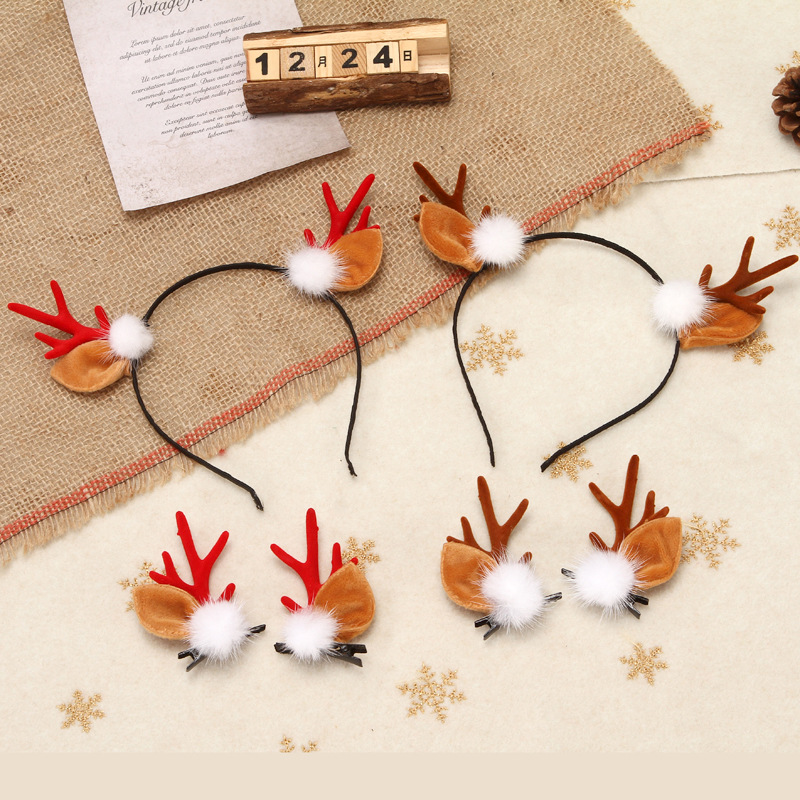 Japanese and Korean Net red with Christmas simulation flocking coral antler ears mink hair photo photo live hairpin hairband