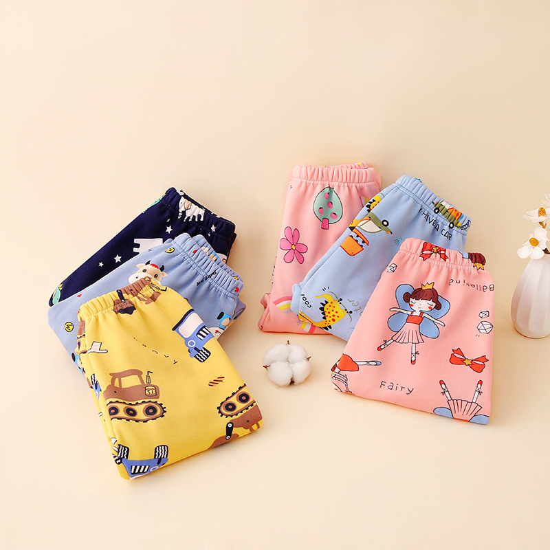 Children's Autumn and Winter fleece-lined Warm Pants Children's New Thickened Autumn Pants Inner Wear Leggings Baby Cute Pajama Pants Home