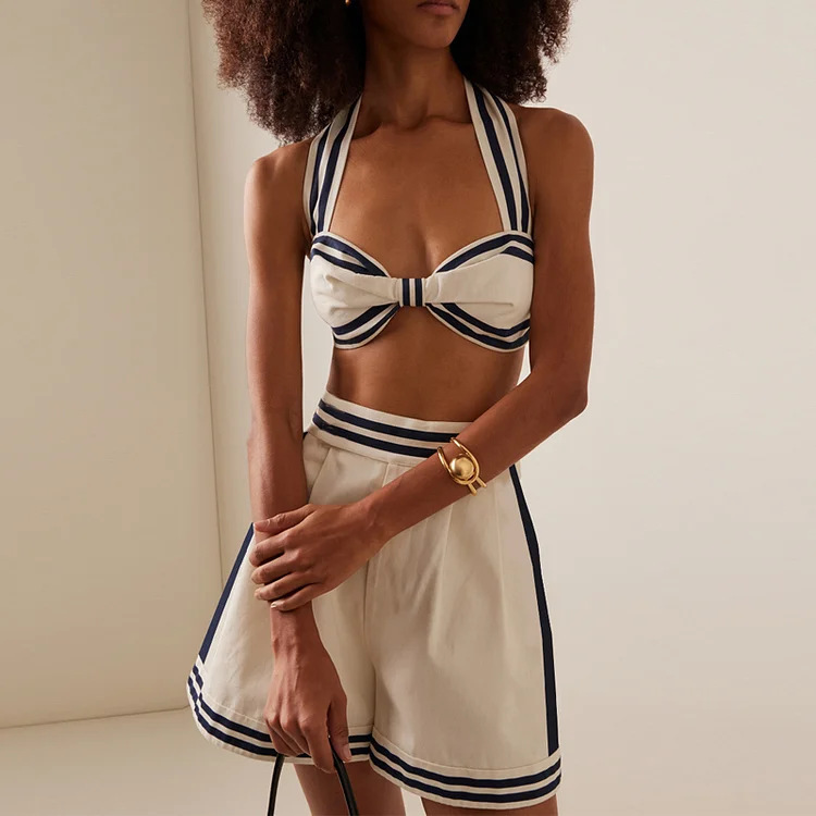2025 European and American swimwear foreign trade new simple neck one-piece swimsuit women's cross-border explosions 25297 split swimsuit