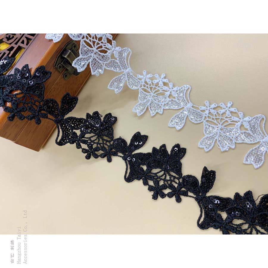 Polyester silk water soluble lace clothing accessories lace butterfly plum blossom lace hollow sequins bar code lace
