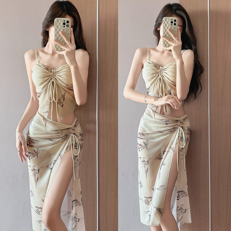 plus size Split Swimsuit Women's Pure Vacation Sexy Slim Long Dress Hot Spring Bikini Three-Piece Spice Girls Swimsuit Women