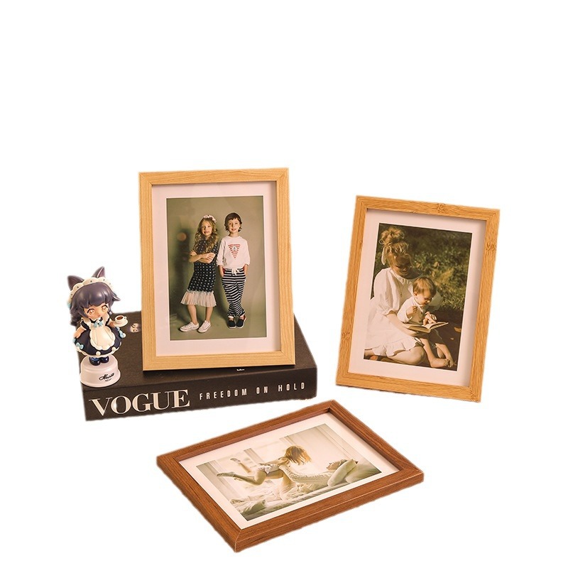 Picture of Casual Wooden Photo Frame Photo Wall Table 6inch A4 Photo Studio Living Room Bedside Table Ornaments Wooden Puzzle Frame