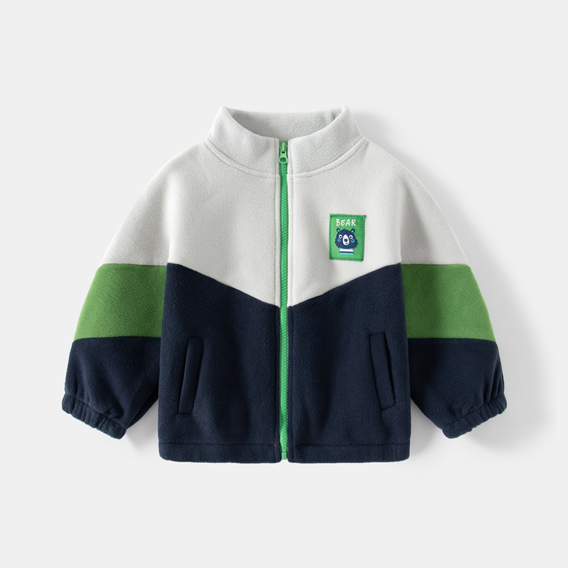 Picture of Children's Polar Fleece Tops 2024 New Autumn and Winter Children's Clothing Tops Wholesale Boys Thickened Color Block Zipper Tops Trendy