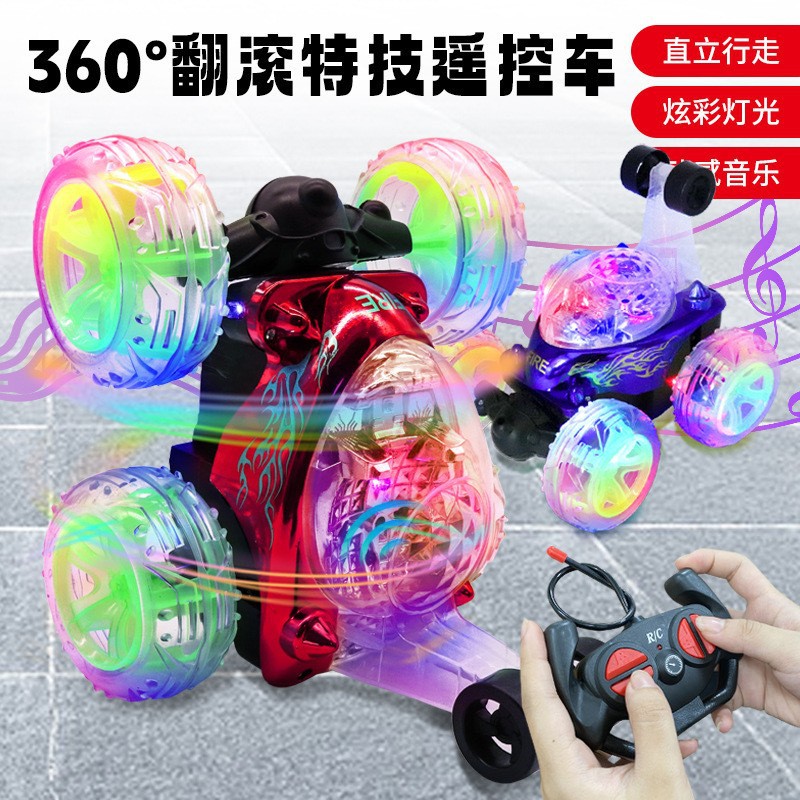 Large remote control car children's dump car toy roll stunt car lights music USB charging off-road racing