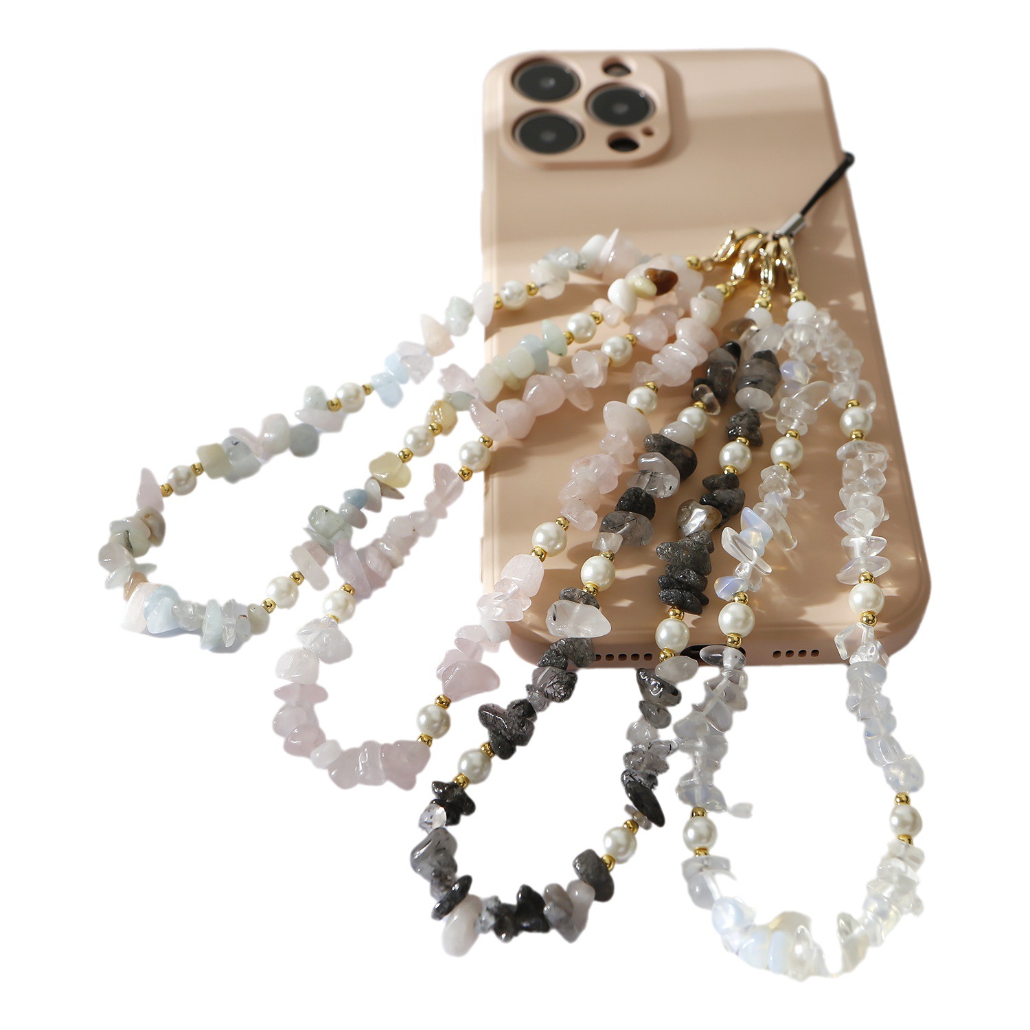 Creative personality niche handmade beaded mobile phone chain new women's natural stone amethyst gravel mobile phone lanyard
