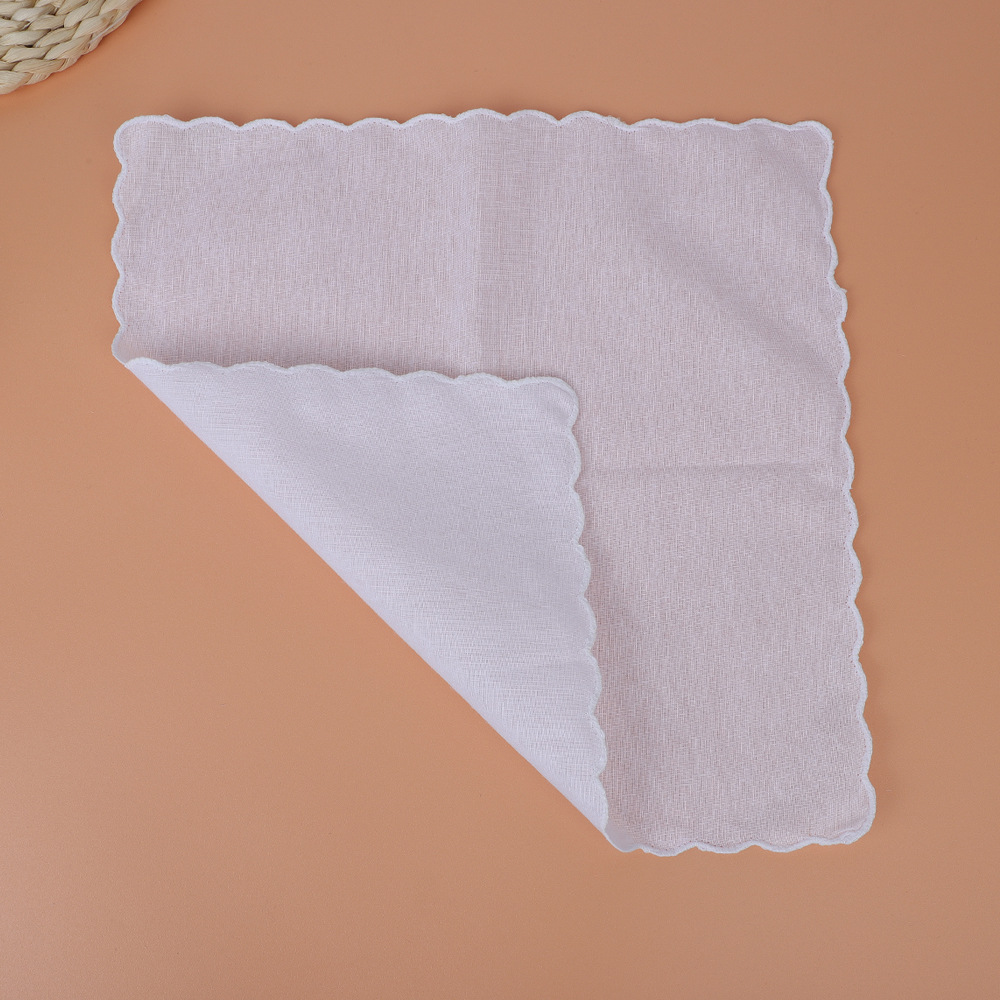 Picture of 30*30cm wave edge high density white square towel can tie dye rubbing printing DIY embroidery white square towel