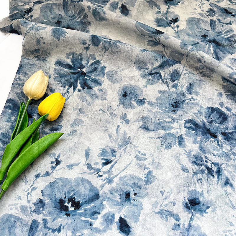 Blue Rhyme Ink New Chinese National Style Tencel Jacquard Fabric Hanfu Qipao Dress Fabric Handmade DIY Fabric