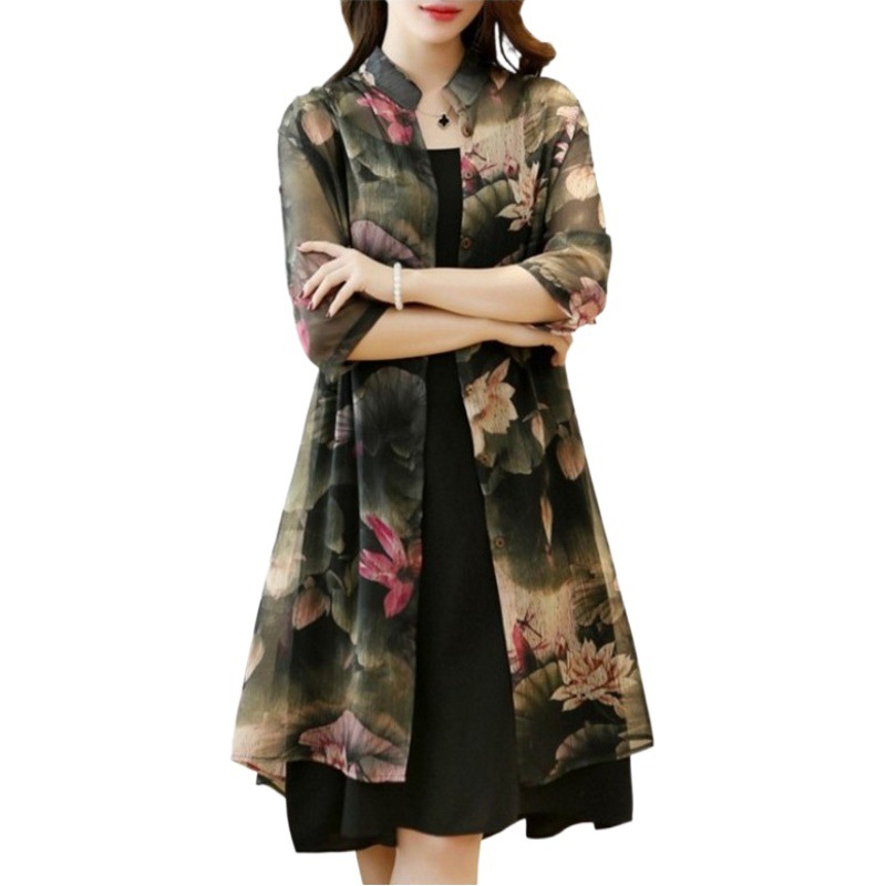 Summer New Fat MM Modal Dress + Printed Loose Large Size Chiffon Dress Women's Two-Piece Set for Women