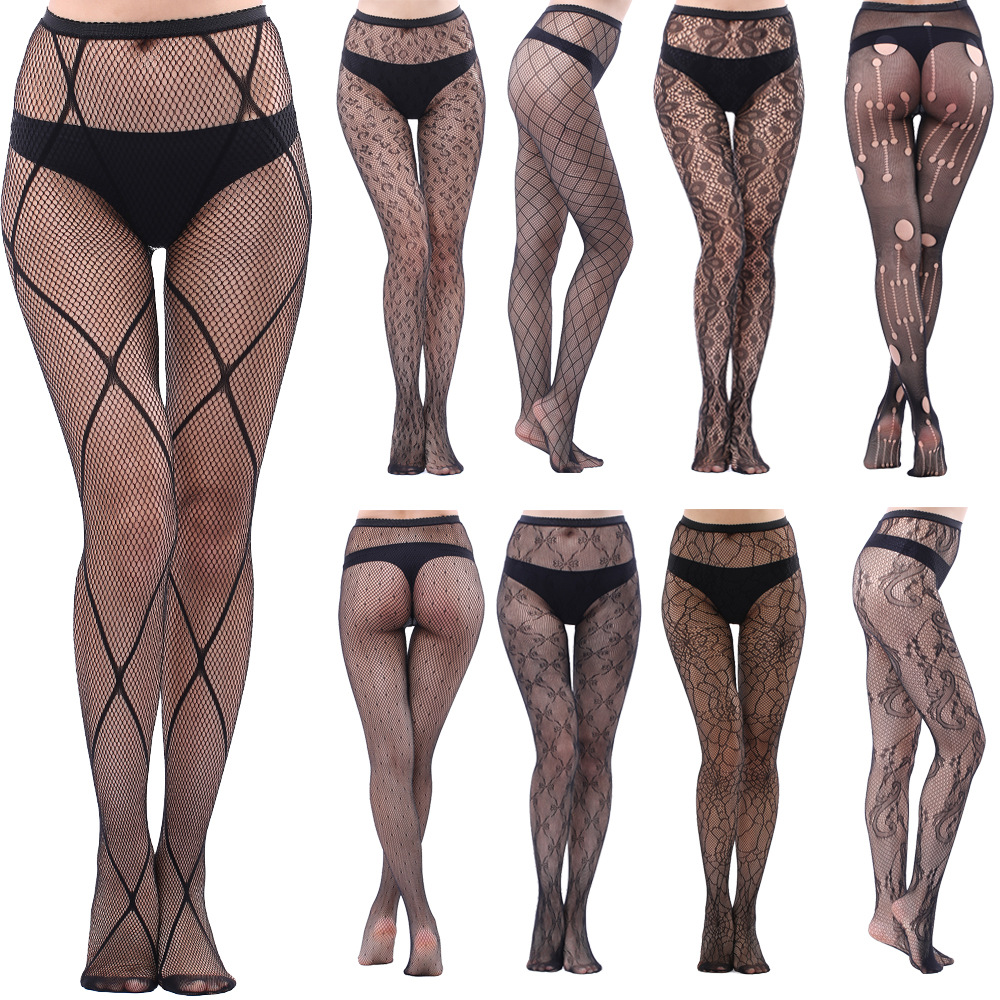 Plus size foreign trade sexy stockings jacquard mesh pants a variety of sexy hollow temptation fishnet socks bottoming pantyhose wholesale