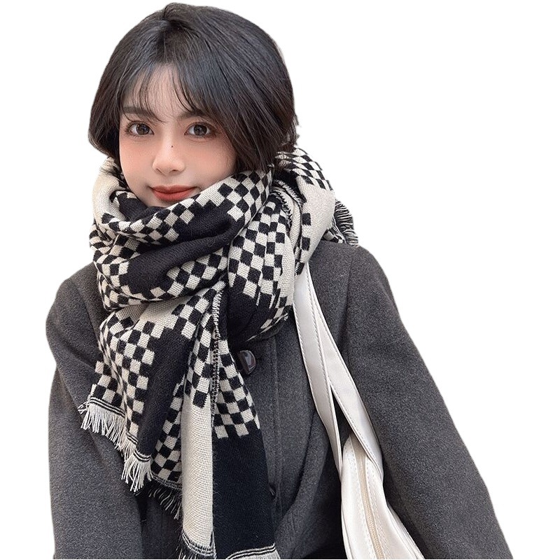 Internet Celebrity British Plaid Imitation Cashmere Scarf for Women in Autumn and Winter, Versatile Student Thickeneded Scarf, Shawl, Dual-Purpose Couple Men
