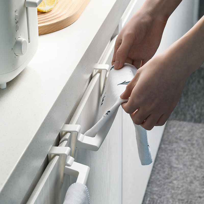 Picture of Cabinet Rack Creative Kitchen Bathroom Hole-free Cabinet Door Towel Rack Bathroom Rack Plastic Storage Rack