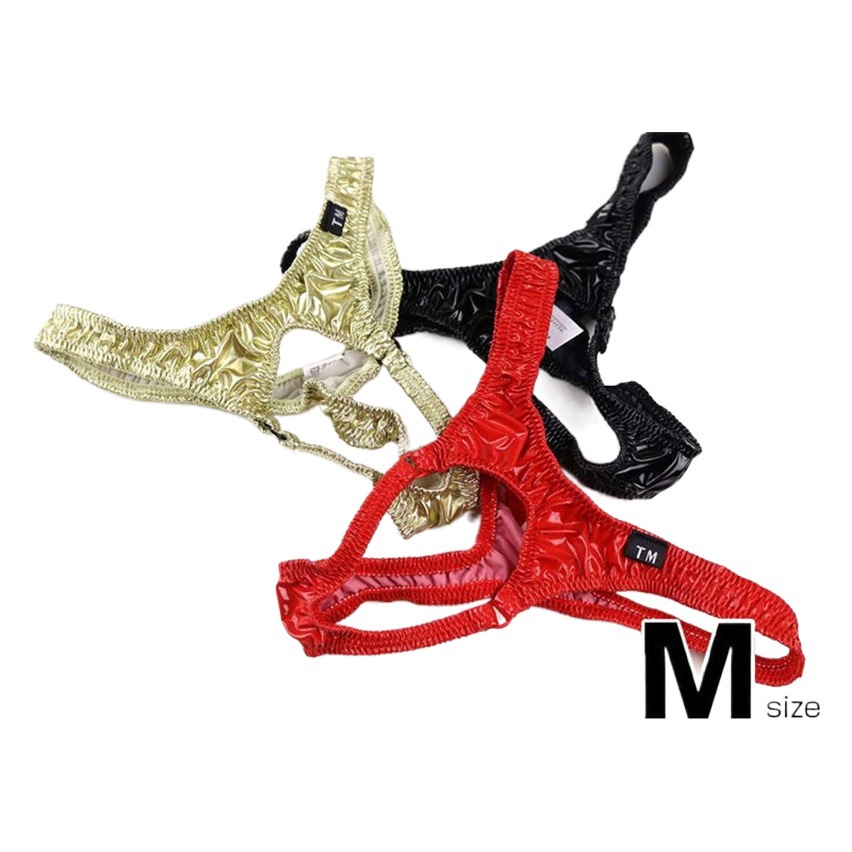 Men's new underwear sexy bright leather men's thong iron ring low waist T-shaped underwear stretch men's thong