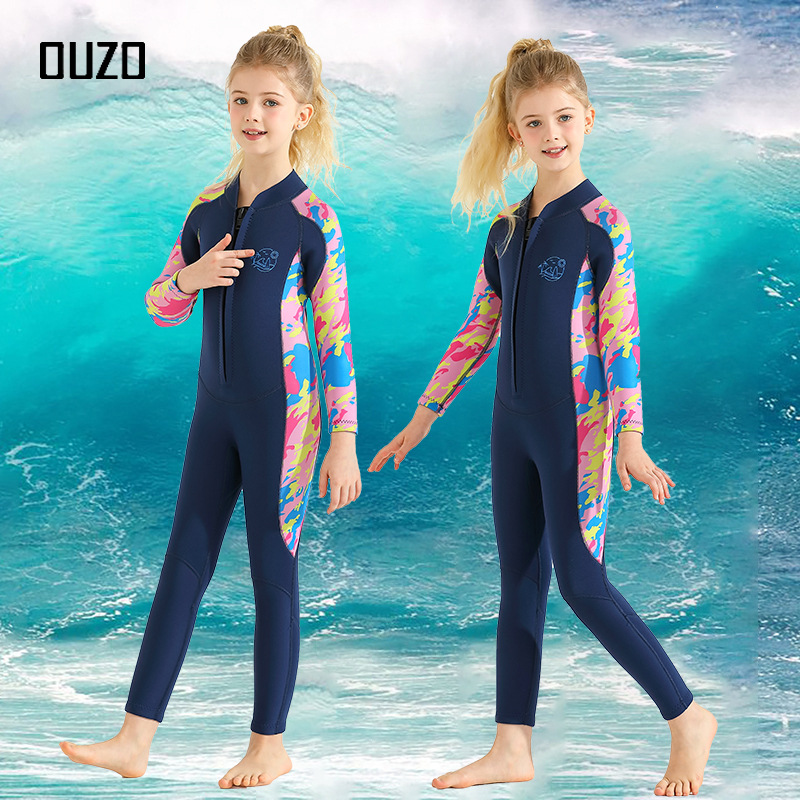 Picture of in stock 2.5mm children's diving suit girls one-piece swimsuit warm long sleeve sunscreen surfing snorkeling jellyfish suit