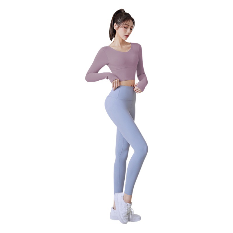 Juyitang Back Cross Yoga Clothing Fixed Chest Pad Cut Out Beautiful Back Running Fitness Tight Long-Sleeved Yoga Clothing