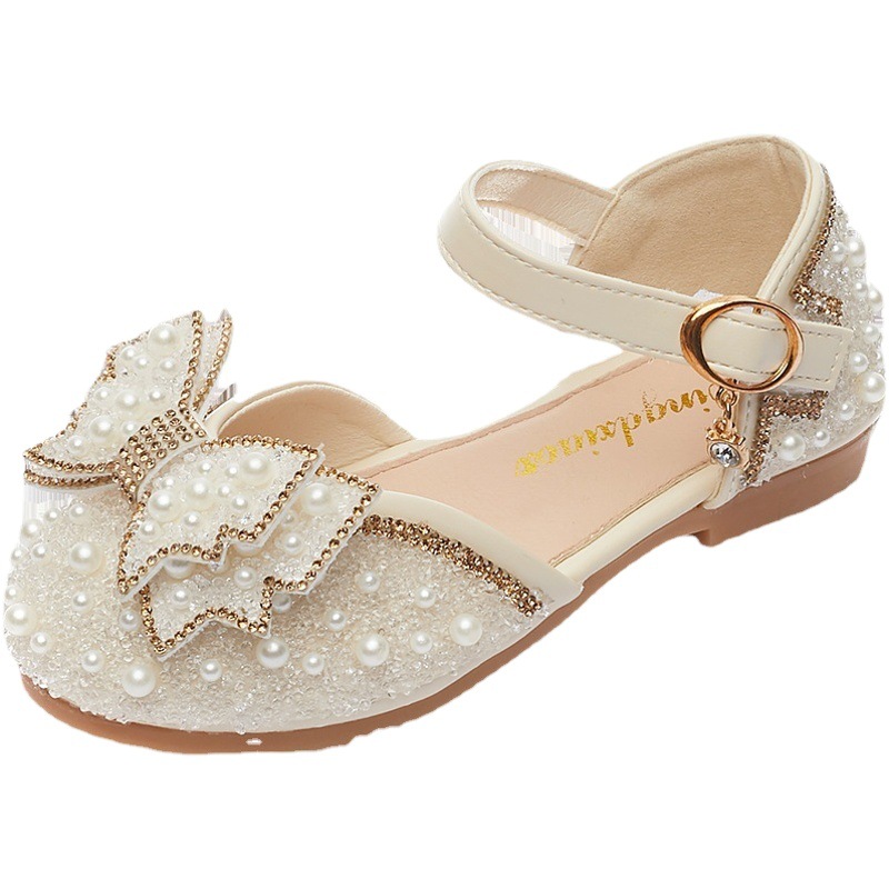 Girls Sandals Korean Style 2025 New Summer Children's Baby Girl Bow Princess Shoes Little Girls Crystal Shoes Trendy