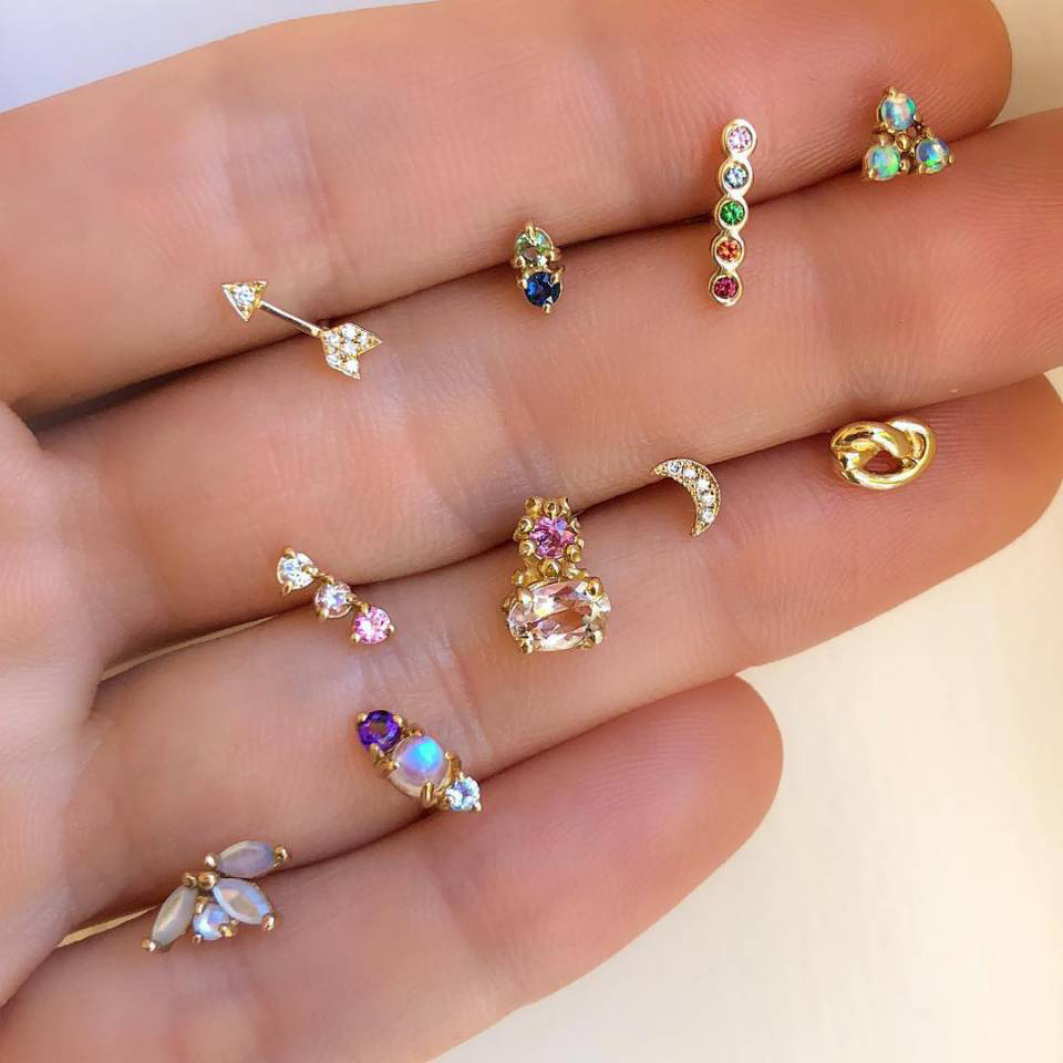 Cross-border earrings for European and American-style fashion simple multi-color diamond personality temperament 5 pairs of earrings for women