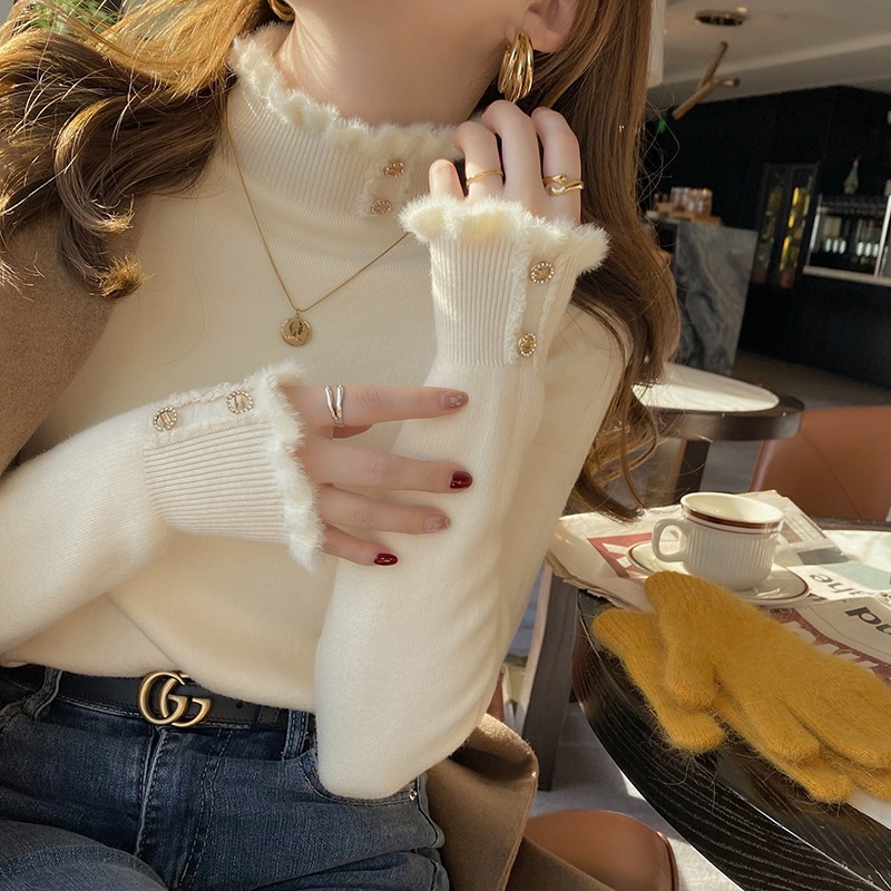 Picture of One-Piece Velvet Sweater for Women, Warm Inner Wear, 2024 Autumn and Winter Design, Western-Style Bottoming Shirt, Thick Velvet Half Turtleneck Top