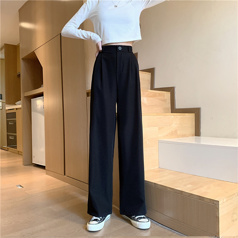 Picture of High Waist Draping Pants Women's Straight Loose 2021 New Black Wide Leg Casual Pants