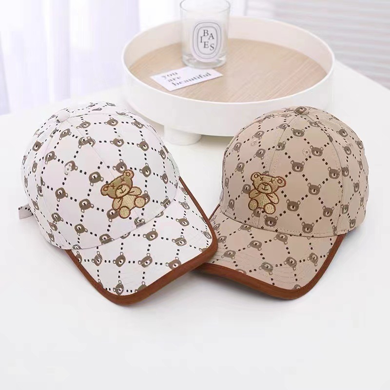 Cartoon bear printed children's double flower sun-proof baseball cap boys and girls children's all-match spring and summer autumn peaked cap