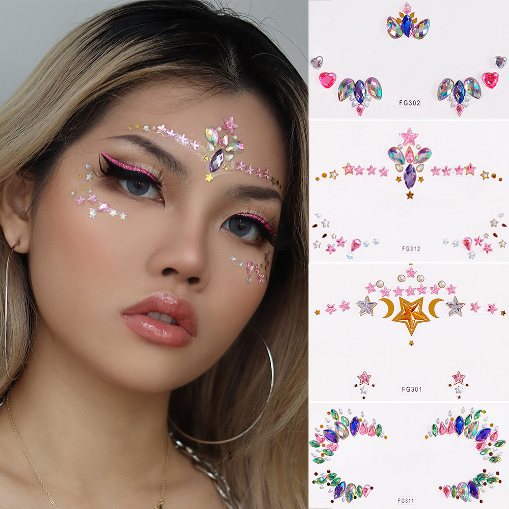 Wholesale Face Rhinestone Tattoo Stickers European and American Girls Diamond Forehead Stickers Creative Stage Beauty Face Stickers