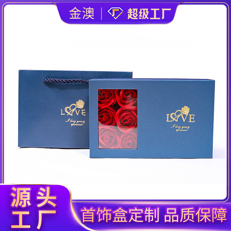 Six roses gift box touch blue heaven and earth cover Carton earring ring pendant necklace jewelry box wholesale