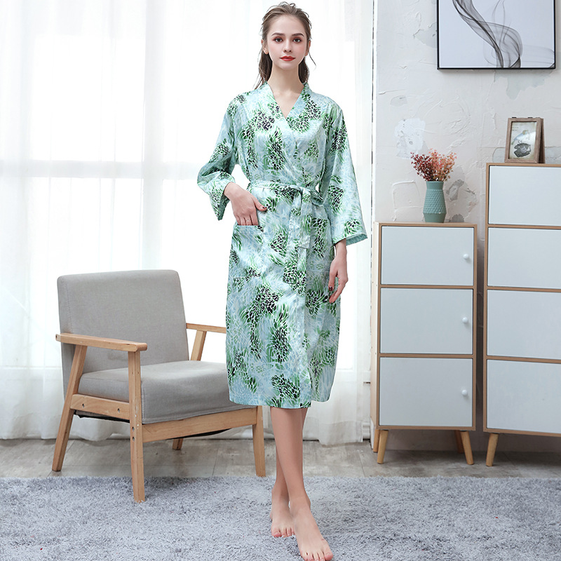 Picture of Couple ice silk bathrobe women's summer thin digital printing artificial silk nightgown men's plus size pajamas spring and autumn