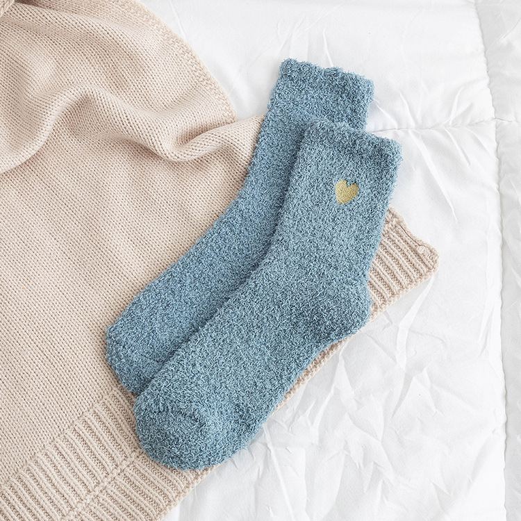 Picture of Coral Velvet Socks Autumn and Winter Heart Home Floor Socks Sleep Socks Half Velvet Women's Mid-Calf Socks Warm and Thickeneded