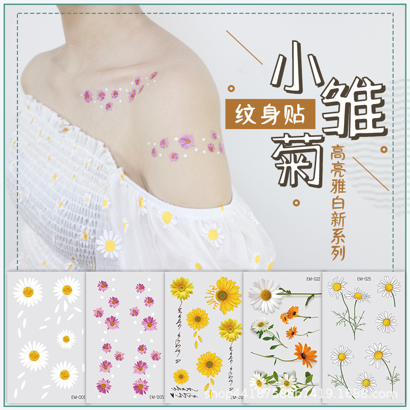 Picture of New Waterproof Sweat-proof Flower Tattoo Sticker Small Fresh Daisy Women's Face Arm Temporary Tattoo Sticker