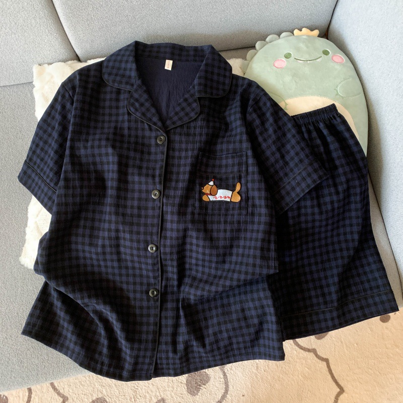 2025 Summer New Cloud Cotton Cardigan Lapel Sweet Girl Pajamas Short Sleeve Shorts Women's Home Clothes Set