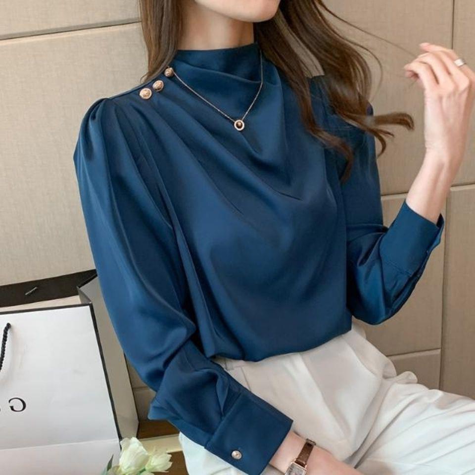 Satin Shirt Women's Early Spring 2024 New Women's Ladies Style Design Sense Niche Business Wear Hong Kong Style Long Sleeve Shirt