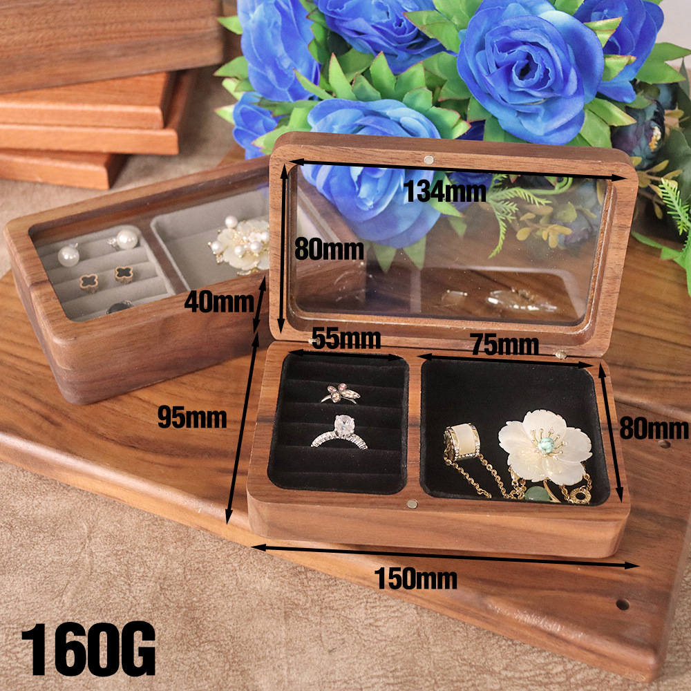 Picture of Portable Walnut Jewelry Storage Box Jewelry Ring Bracelet Wooden Makeup Gift Box for Women