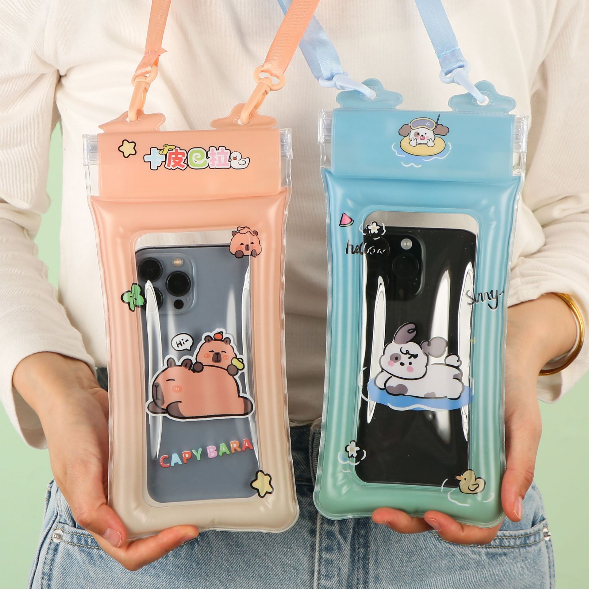 Cross-border new cartoon large air bag mobile phone waterproof bag four-layer sealed transparent floating waterproof bag drifting touch screen
