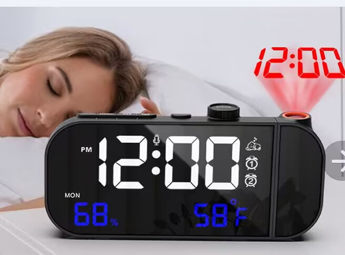 Fm Radio Machine Led Projection Clock Temperature and Humidity Dual Alarm Clock