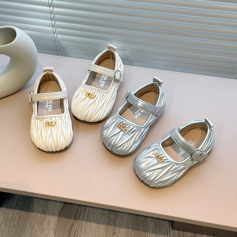Children's Small Leather Shoes, Girls' Shoes, 2025 Spring New Girls' Soft-Soled Wrinkled Flats, Princess Shoes, Kidsren's Performance Shoes