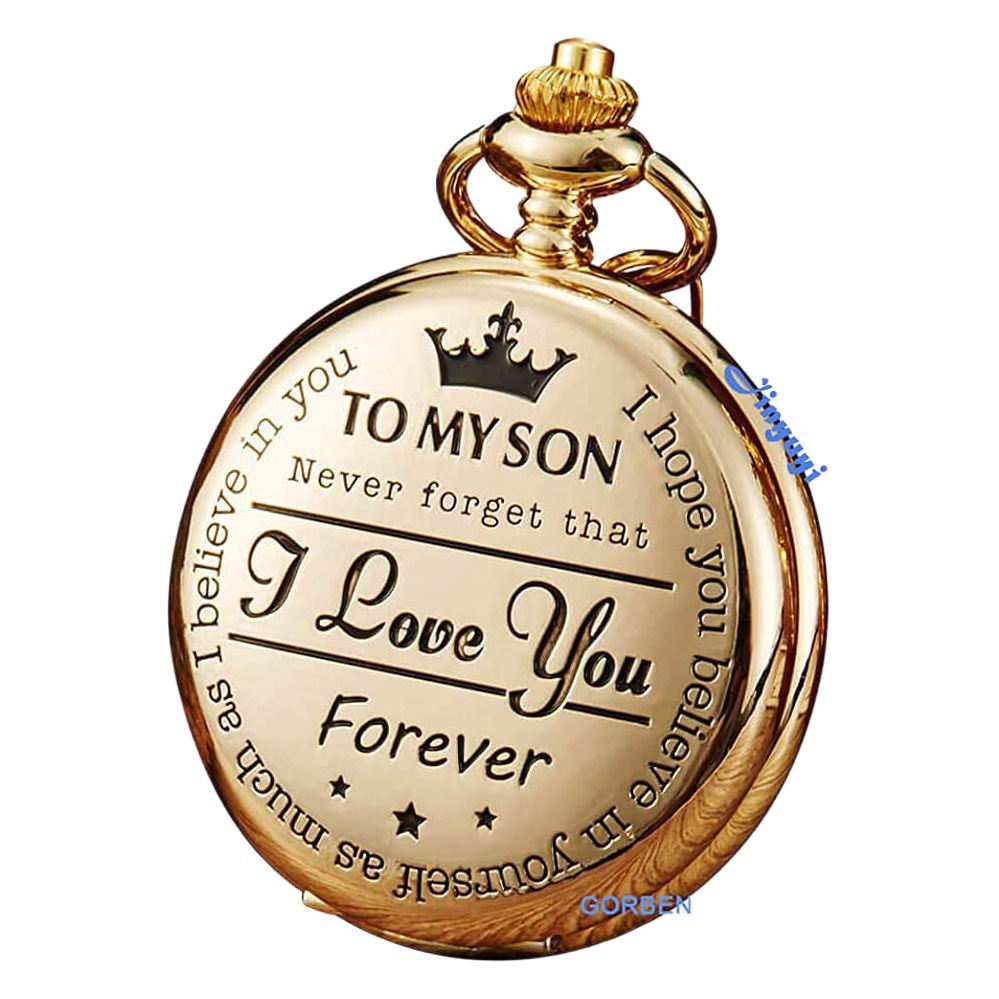 Cross-border foreign trade hot selling spot TO MY SON carving vintage commemorative quartz gift pocket watch round wholesale